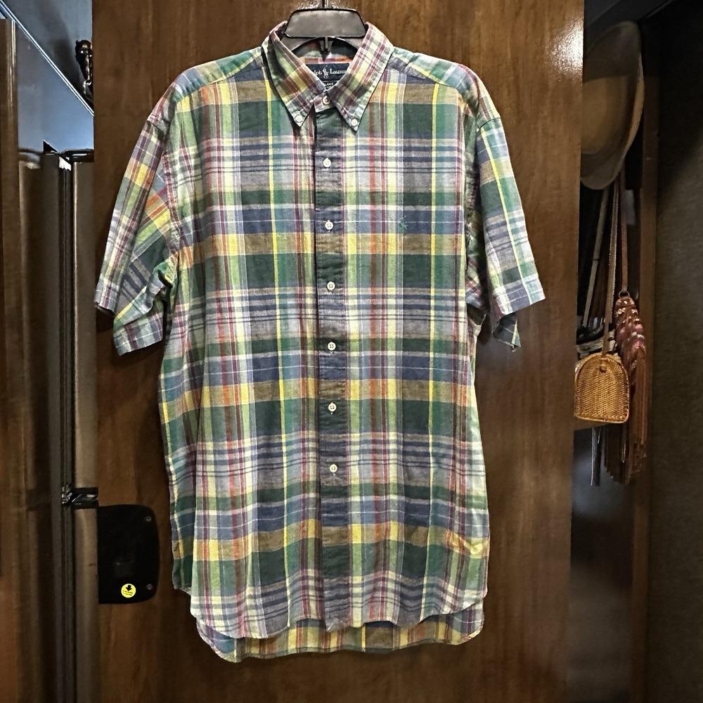 Ralph Lauren Button Down Plaid Shirt Size L‎ Polo Logo Blake Relaxed Fit Men's